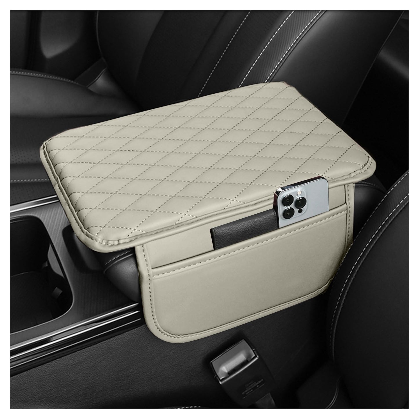 Stacool Upgraded Car Center Console Cover,Microfiber Leather Car Armrest Cover Cushion with 2 Storage Bags,Universal Car Armrest Storage Box (Black)