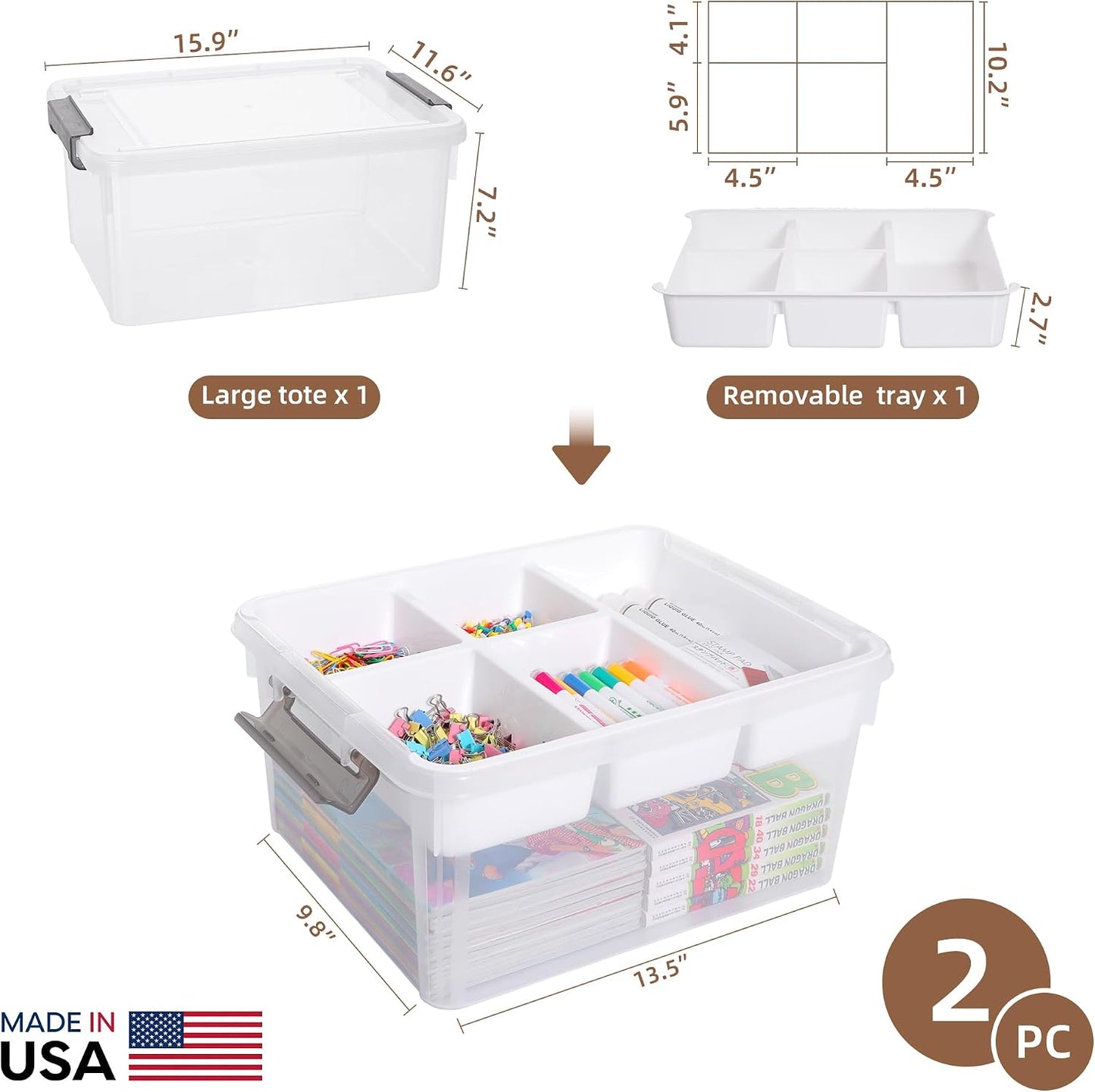Citylife 6Qt 4Packs Clear Craft Organizers and Storage BOX, Sensory Bins
