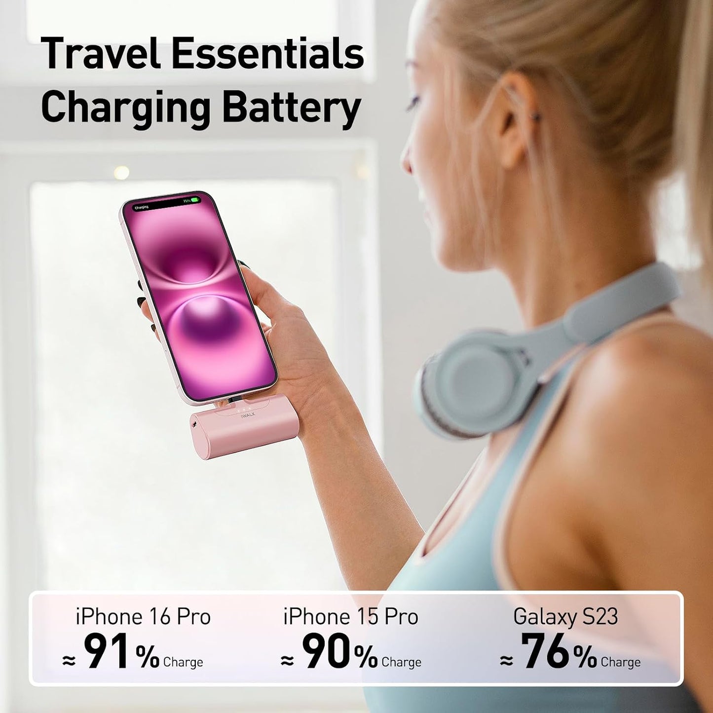iWALK Portable Charger for iPhone 17/16/15 USB-C Small Power Bank 20W 4,500mAh Fast Charging Battery Pack Compatible with iPhone 15/16/17 Plus/17 Pro/17 Pro Max, Samsung Galaxy S25/S24/S23 Android