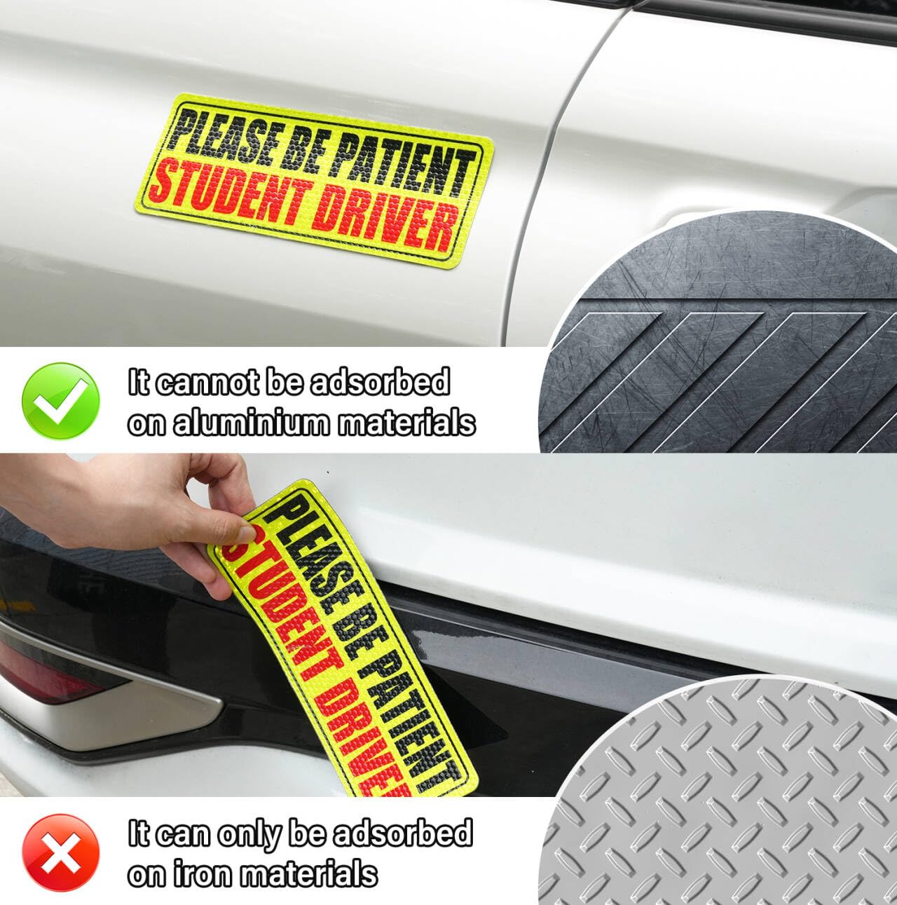 SINGARO Student Driver Magnet for Car - Please Be Patient, 3Pcs Magnetic Reflective Novice Sticker, New Driver Decal, Removable Exterior Car Accessories