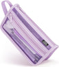 Four Candies Grid Mesh Pencil Case, Clear Double-layer with Handle (Purple)