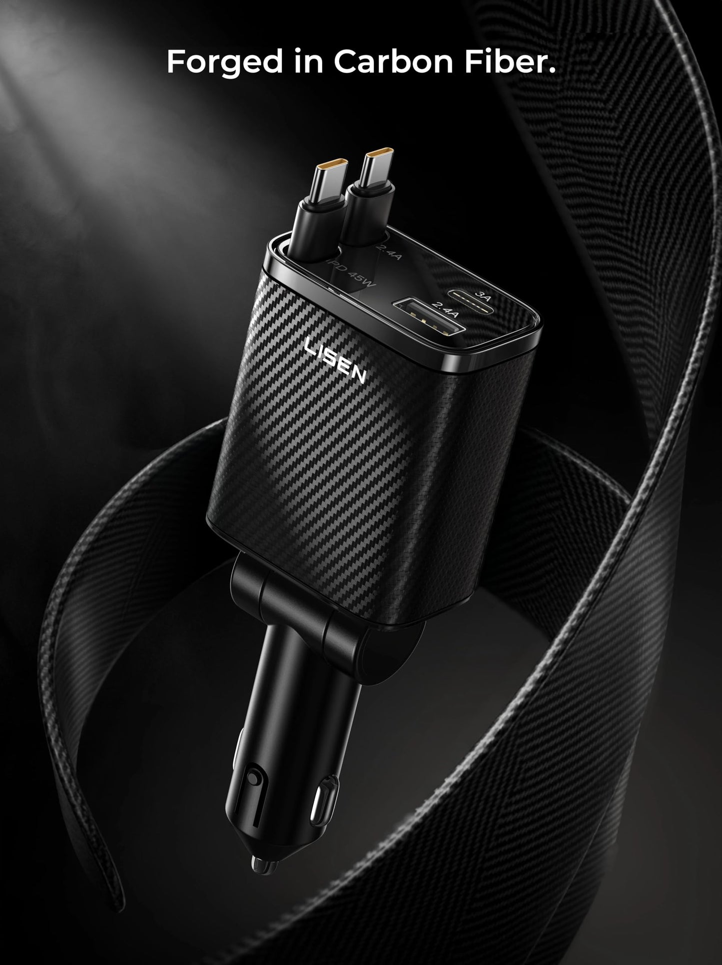 LISEN 72W Retractable Car Charger Ultra-Compact USBC Fast Car Charger