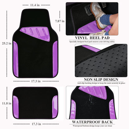 CAR PASS Waterproof Universal Fit Car Floor Mats, Faux Leather Car Carpet Mats, Black Car Mats with Anti-Slip Nibbs Backing & Driver Heel Pad Fit for SUV,Vans,sedans, Trucks,Set of 4pcs(All Black)