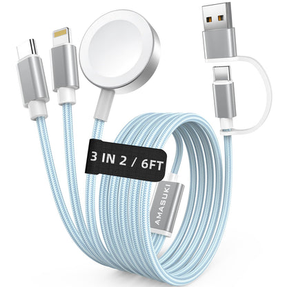 2026 Travel Essentials for Apple Watch Charger,Cruise Vacation Camping Essentials,iPhone Charger,Multi Charging Cable,3 in 2 Charging Docks for iWatch Series 11-2/Ultra,iPhone 17-12,Car