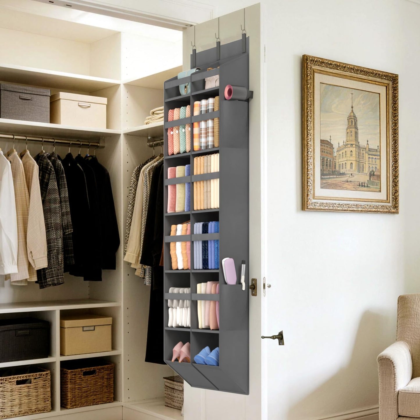 Lifewit 1 Pack Over the Door Organizer, 5 Section Hanging Storage, Beige