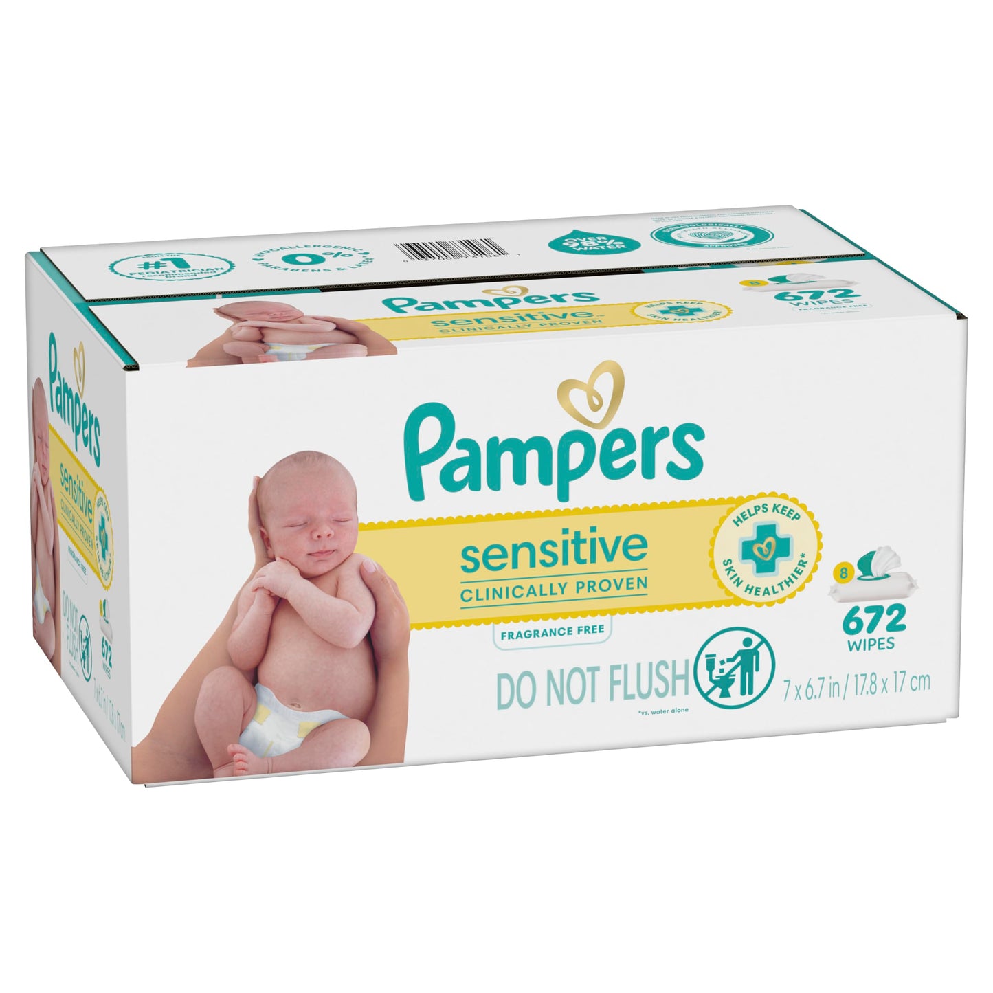 Pampers Sensitive Baby Wipes, Clinically Proven, Fragrance Free, Unscented, Water Based, Hypoallergenic, Multi-Use, Hand Wipes 1008 Wipes Total (18X Flip-Top Packs) [Packaging May Vary]