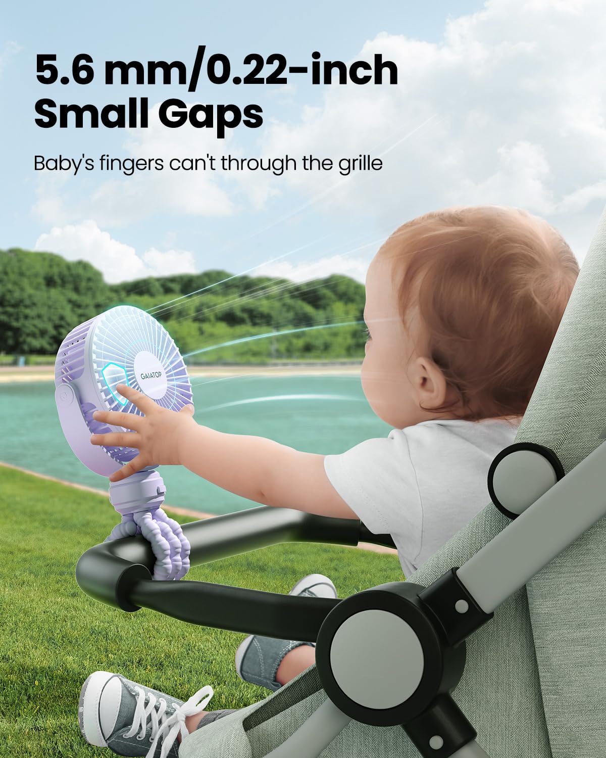 Gaiatop Mini Portable Stroller Fan, Small Clip on Fan 3 Speed Rechargeable