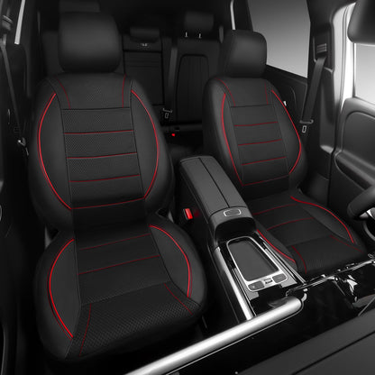 CAR PASS Universal FIT Piping Leather Car Seat Cover, for suvs,Van,Trucks,Airbag Compatible,Inside Zipper Design and Reserved Opening Holes (Full Set, Black and Red)