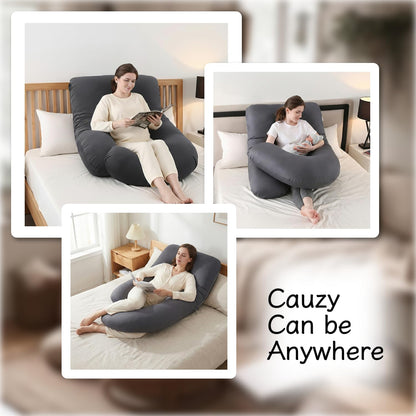 ALLOPERA Pregnancy Pillow, Full Body Maternity Pillow 57 inch, with Removable Washable Cover - Sleep Support for Legs, Back, Neck, Shoulder, HIPS, Belly, Velvet Cover-Grey-Dark Blue