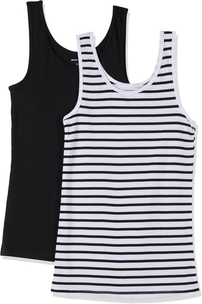 Amazon Essentials Women's Slim-Fit Ribbed Scoop Neck Tank Tops, Pack of 2