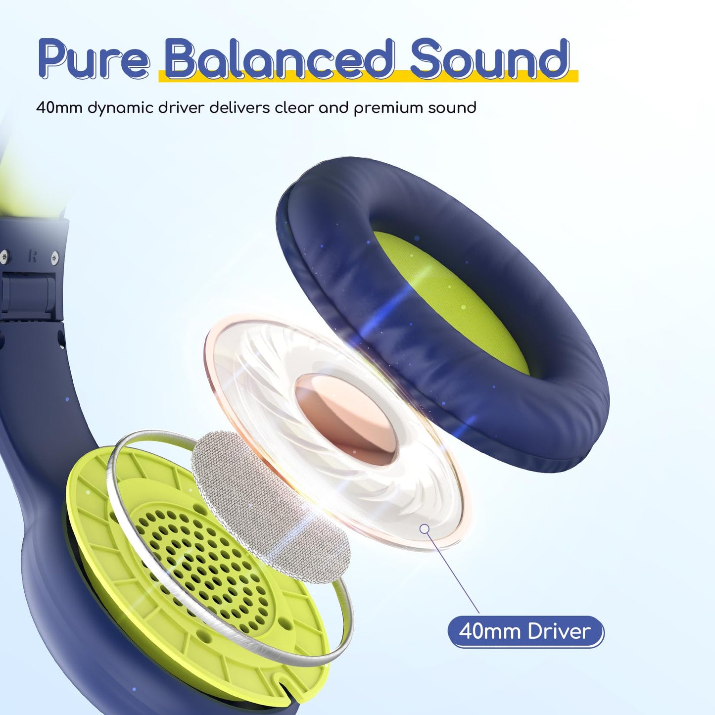 EarFun K1 Kids Headphones Wired with Mic, Volume Limit Headphones for Kids