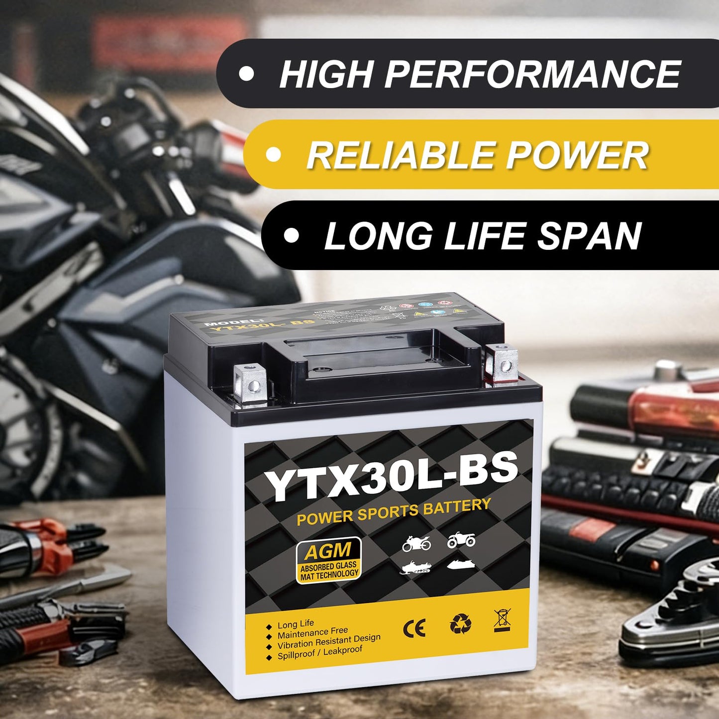YTX14AH-BS 12V 12Ah Motorcycle Battery, 220CCA Rechargeable Maintenance Free Sealed AGM Battery, Powersport Replacement for ATV, UTV, Scooter