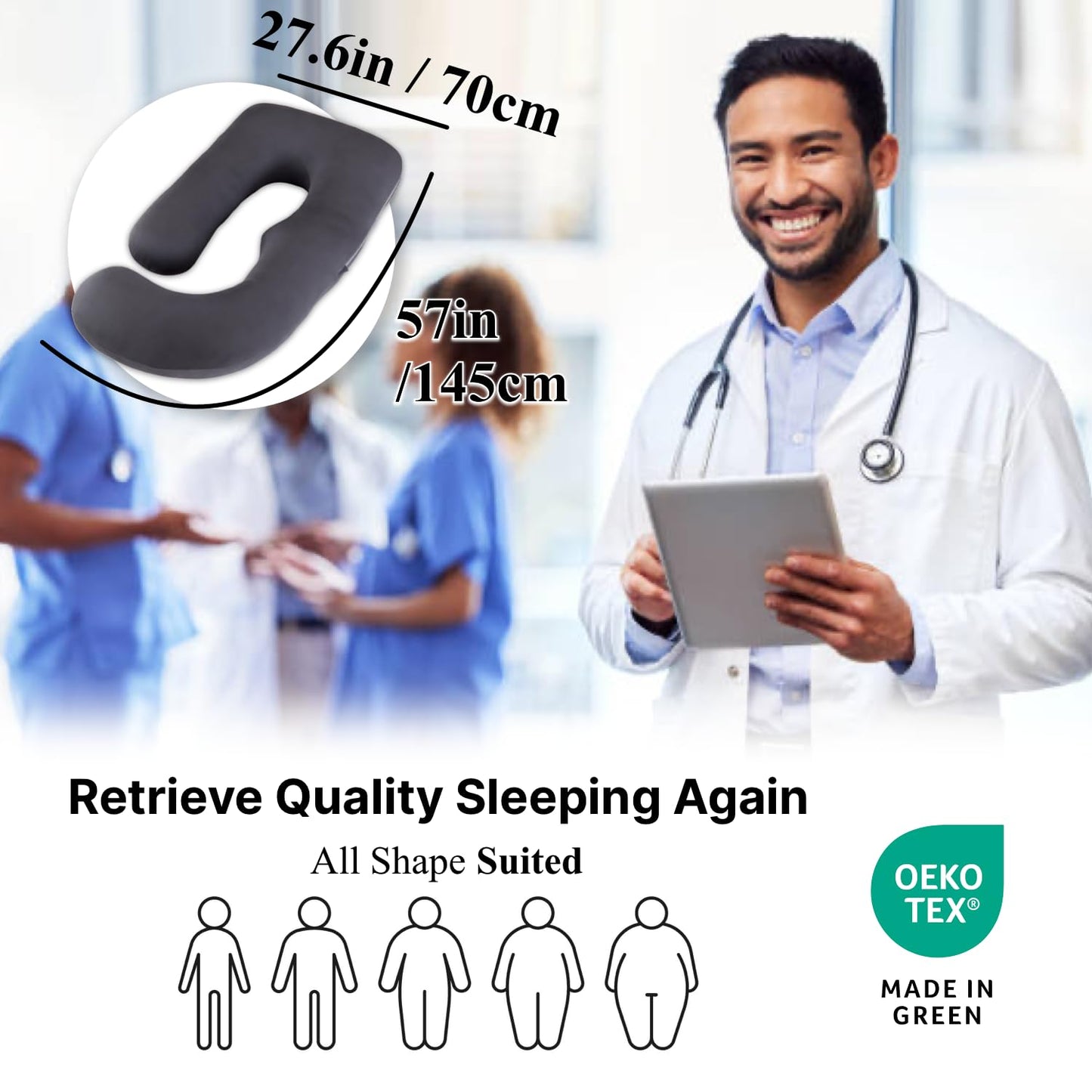 ALLOPERA Pregnancy Pillow, Full Body Maternity Pillow 57 inch, with Removable Washable Cover - Sleep Support for Legs, Back, Neck, Shoulder, HIPS, Belly, Velvet Cover-Grey-Dark Blue