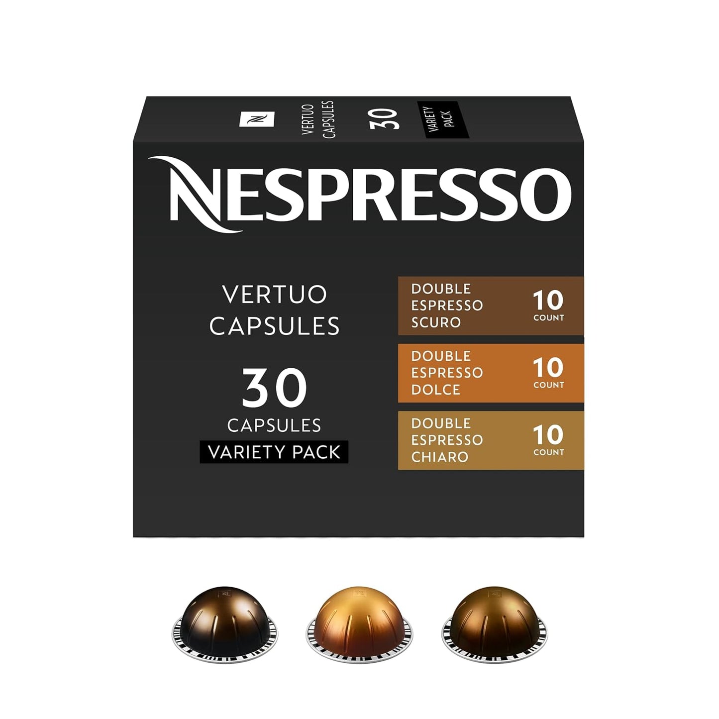 Nespresso Capsules Vertuo, Variety Pack, Medium and Dark Roast Coffee, 30 Count Coffee Pods, Brews 7.8 oz.