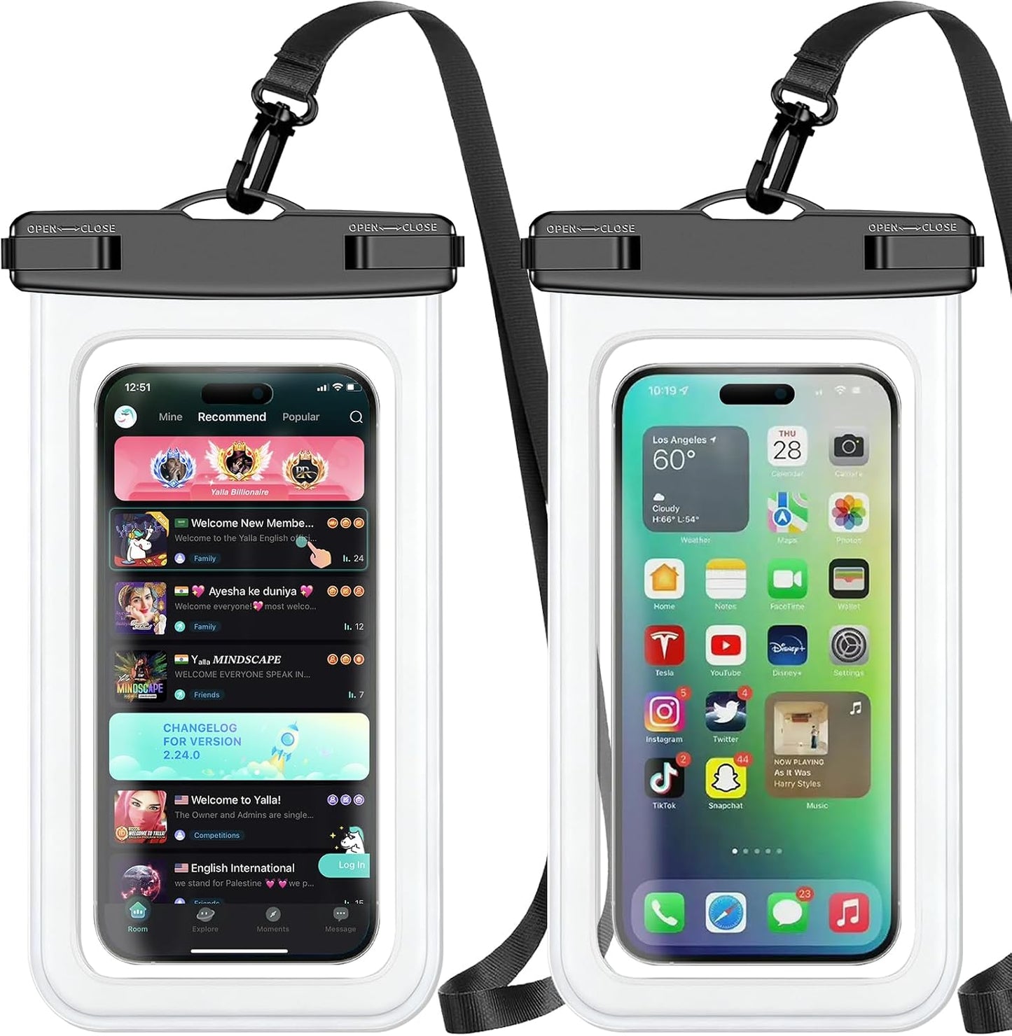 Waterproof Phone Pouch,2 Pack Black White Phone Waterproof Case,Cell Phone Dry Bag,Protection Level: IP68,Beach Cruise for Apple iPhone,Samsung,and More,Lanyard Included,(Fits Up to 8.3”),Black,White