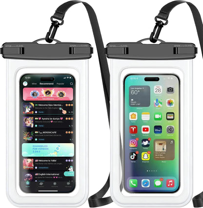 Waterproof Phone Pouch,2 Pack Black White Phone Waterproof Case,Cell Phone Dry Bag,Protection Level: IP68,Beach Cruise for Apple iPhone,Samsung,and More,Lanyard Included,(Fits Up to 8.3”),Black,White