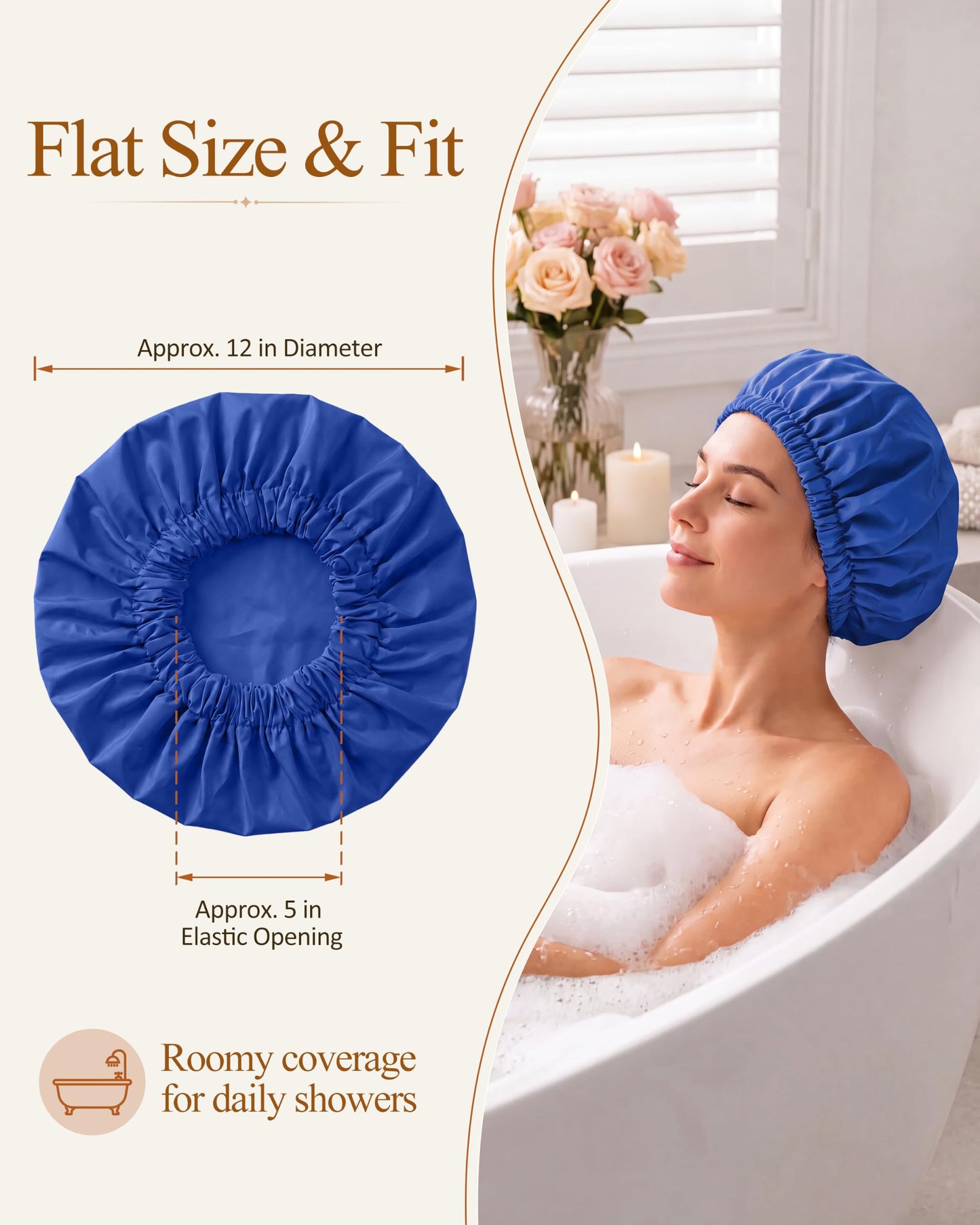 Edoneery Shower Caps for Women Reusable Waterproof, Shower Hair Cap