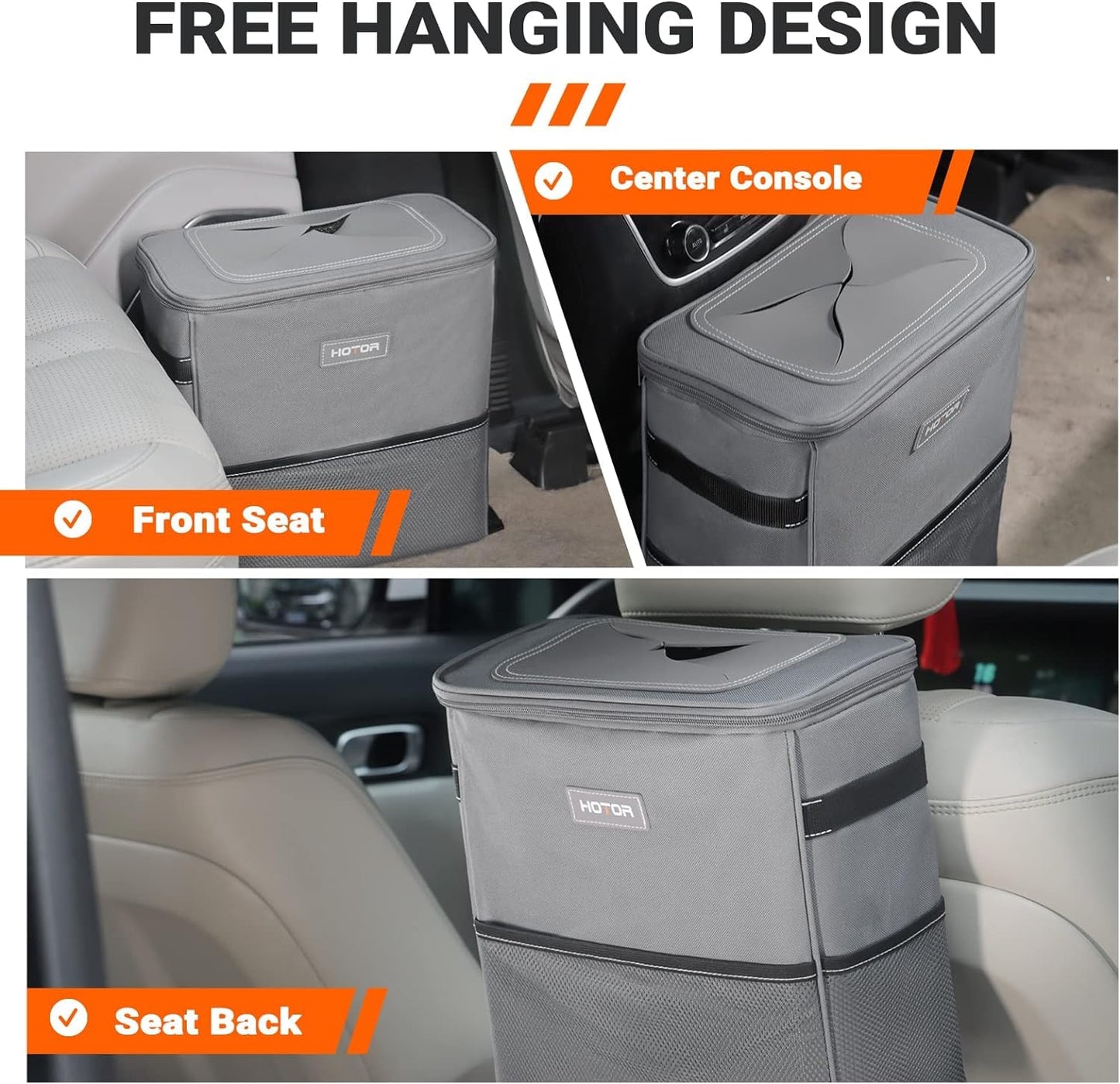 HOTOR Car Trash Can, Leakproof Car Organizer, 2-Gallon, Black