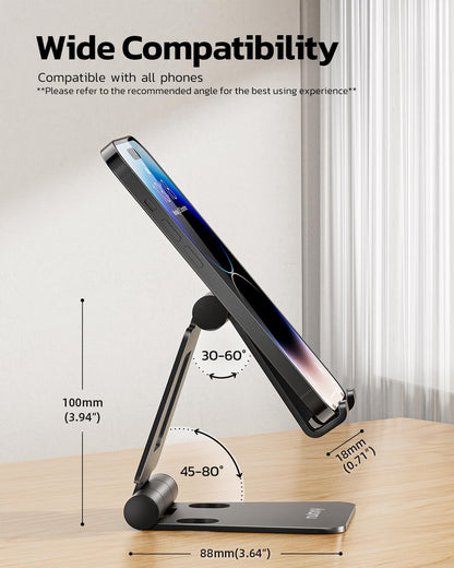Nulaxy Full Aluminum Dual Folding Cell Phone Stand for Desk, Silver