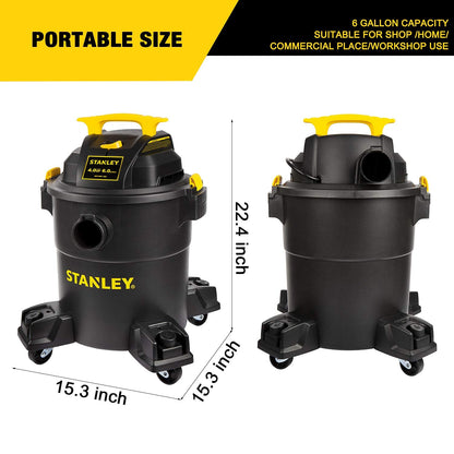 STANLEY Shop Vac SL18115P, 5 Gallon Peak 4 Horsepower Wet Dry Vacuums, Blower 3 in 1 Functions 15 Feet Cleaning Range for Garage, Carpet Clean, Shop Cleaning, Car Detailing with Attachments