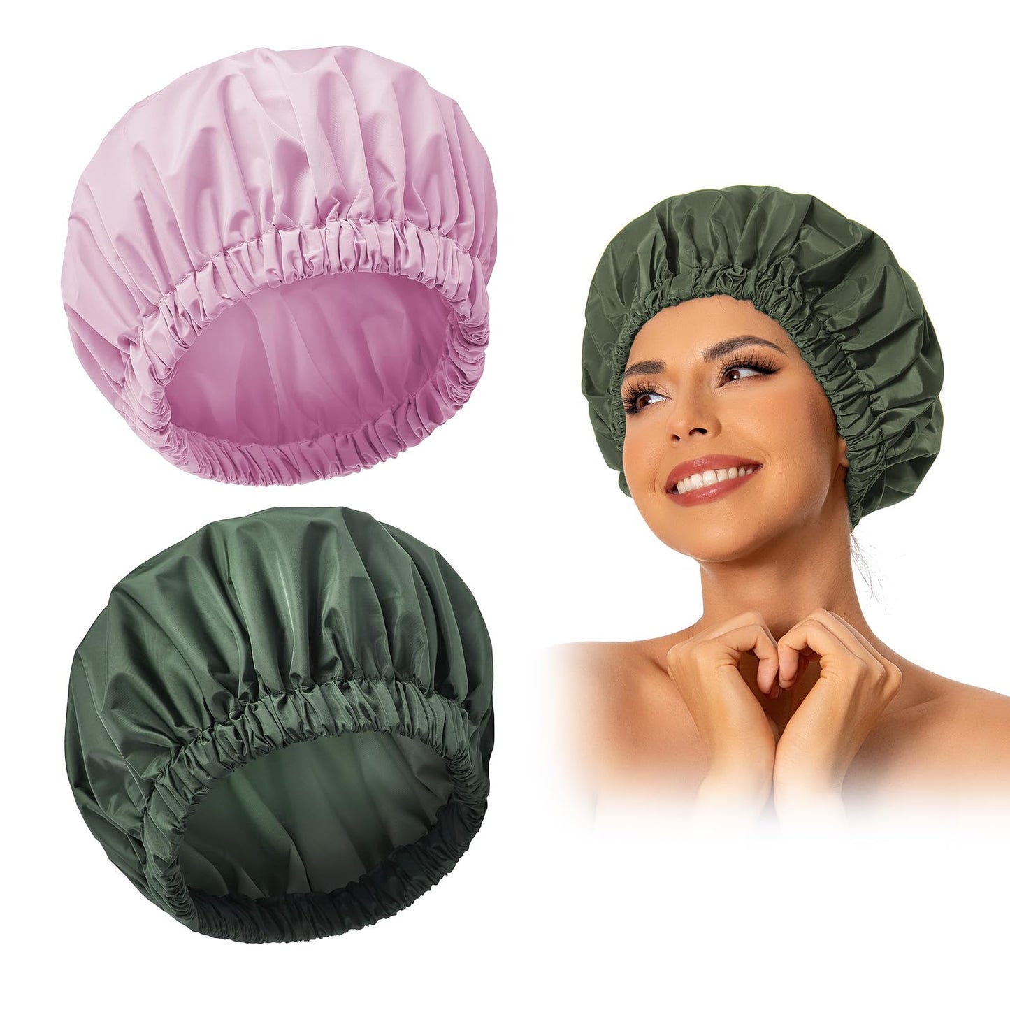 Edoneery Shower Caps for Women Reusable Waterproof, Shower Hair Cap