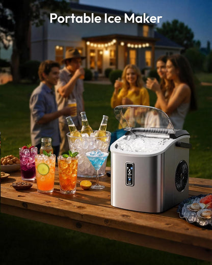 EUHOMY Ice Maker Countertop, 9 Cubes Ready in 6 Mins, 26lbs/24H, Self-Cleaning, Portable Ice Maker Machine with Carry Handle, Basket and Scoop, 2 Sizes of Bullet Ice for Home, Kitchen, Office