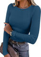 ANRABESS Women Long Sleeve Shirts Ribbed Fitted Tops
