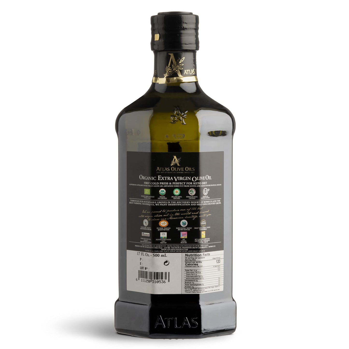 Atlas Organic Extra Virgin Olive Oil, Moroccan, High Polyphenol, 1 L