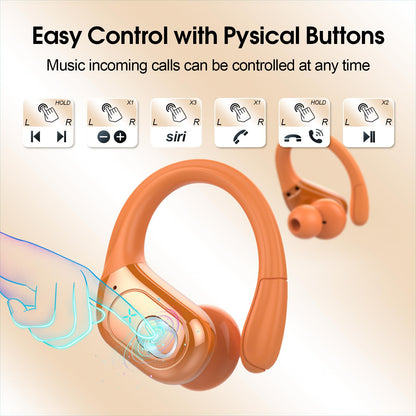 Wireless Earbuds 75H Bluetooth 5.4 Sport Headphones with Earhooks, Black