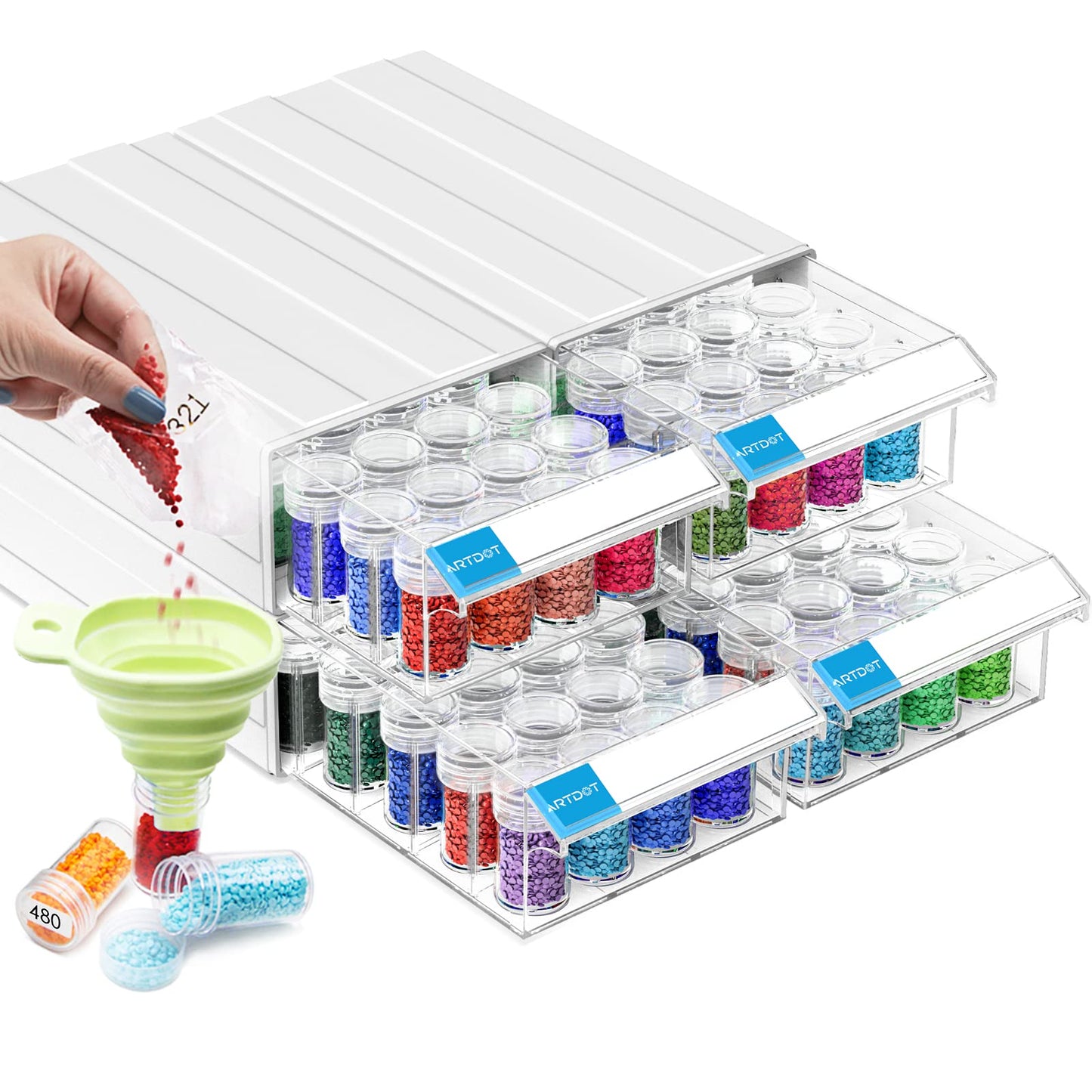 ARTDOT 60 Slots Storage Container for Diamond Art Kits for Adults, Portable Bead Storage Boxes for Diamond Painting Accessories and Tools