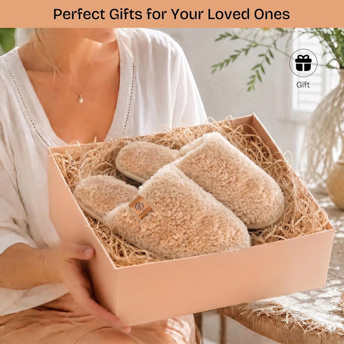 EverFoams Women's Fuzzy Slippers Warm Cozy Memory Foam Indoor House Shoes