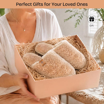 EverFoams Women's Fuzzy Slippers Warm Cozy Memory Foam Indoor House Shoes