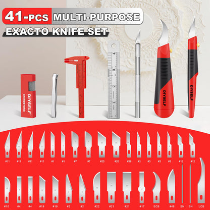 DIYSELF Exacto Knife Set with 10 Extra #11 Blades, 6-Inch Metal Ruler, Pink