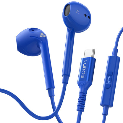 LUDOS Zenith USB C Headphones for iPhone 17 16 15 Pro Max Plus Air iPad Pro Air, 5 Years Warranty, USB-C Earbuds for Samsung Galaxy S24 S23 Ultra S22 S21 S20 A55 A54 A53, USB Type C Earphones - White