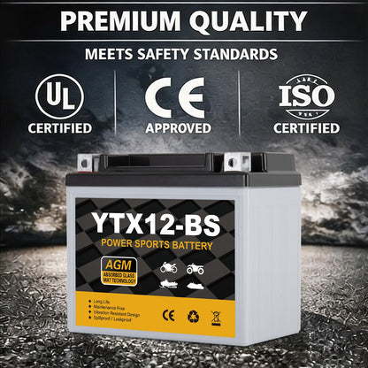 YTX14AH-BS 12V 12Ah Motorcycle Battery, 220CCA Rechargeable Maintenance Free Sealed AGM Battery, Powersport Replacement for ATV, UTV, Scooter