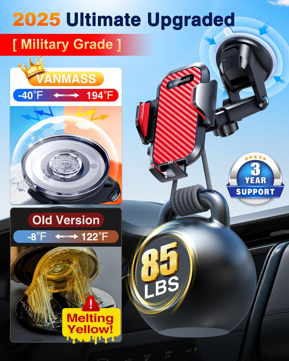 VANMASS Car Phone Holder 2026 Ultimate Military-Grade Strongest Suction & Clip Windshield Dashboard【Newest Best Strongest】Cell Phone Shower & Wall Mounts for iPhone 17 Pro Max 16 15 14 13 Android