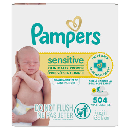 Pampers Sensitive Baby Wipes, Clinically Proven, Fragrance Free, Unscented, Water Based, Hypoallergenic, Multi-Use, Hand Wipes 1008 Wipes Total (18X Flip-Top Packs) [Packaging May Vary]