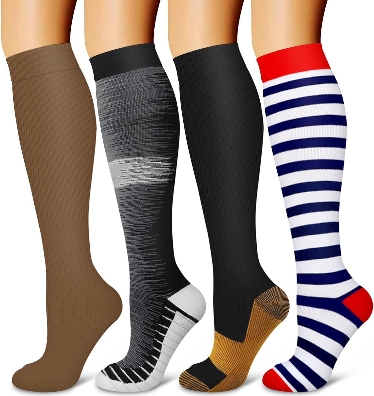 Laite Hebe 4 Pairs-Compression Socks for Women&Men Circulation-Best Support for Nurses,Running,Athletic