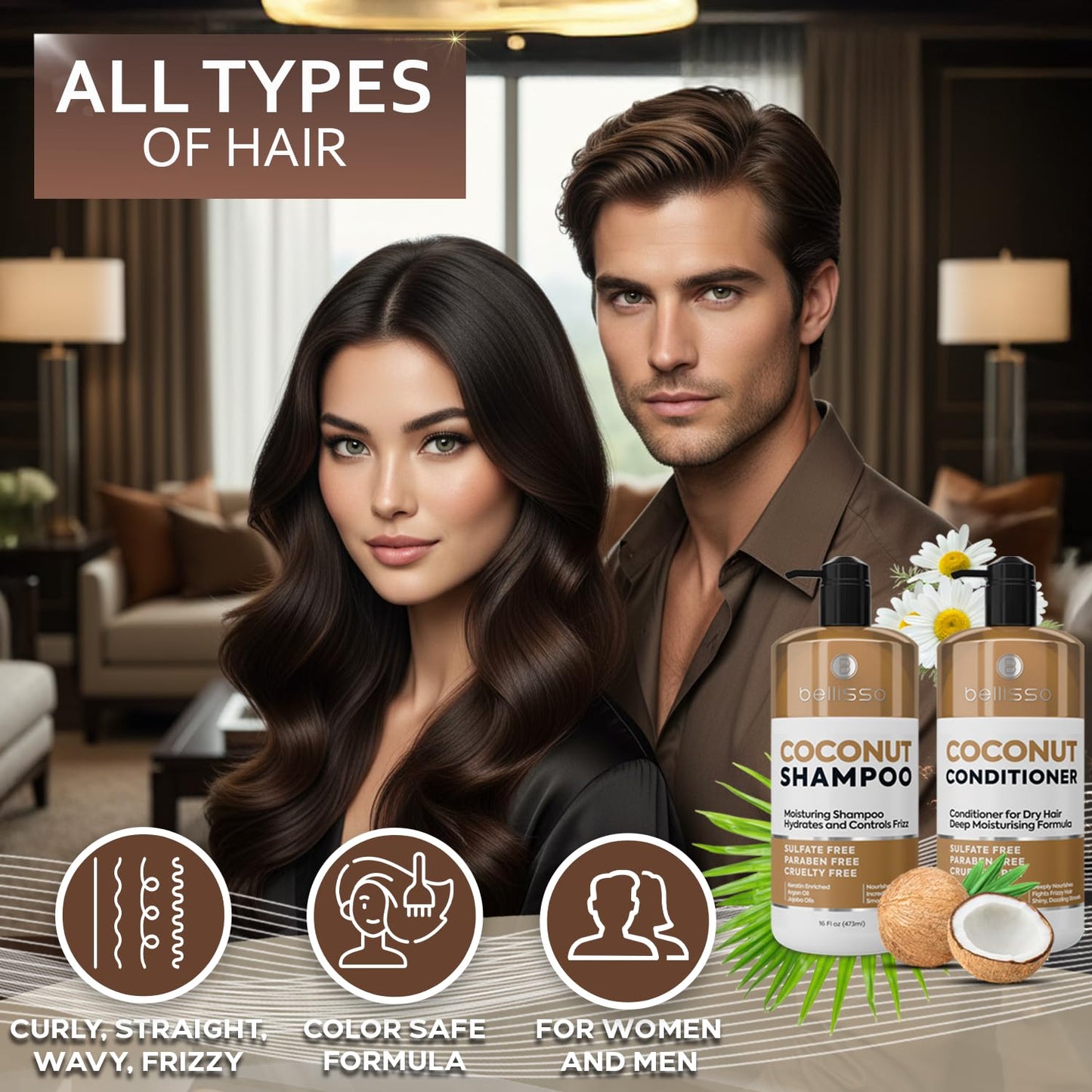 Caffeine Shampoo and Conditioner Set - Volumizing Products for Women and Men - Thickening, Volume Boosting Formula for Thinning and Fine Hair - Sulfate Free, No Parabens - Hydrating, Salon Grade