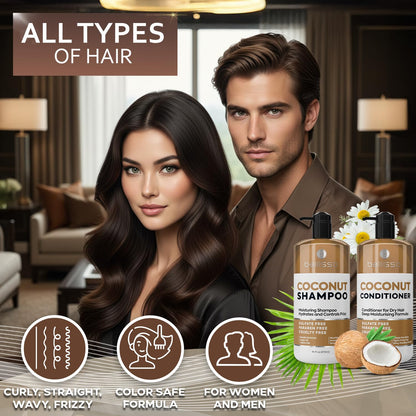 Caffeine Shampoo and Conditioner Set - Volumizing Products for Women and Men - Thickening, Volume Boosting Formula for Thinning and Fine Hair - Sulfate Free, No Parabens - Hydrating, Salon Grade
