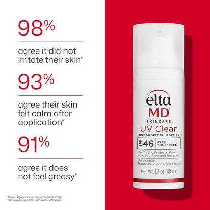 EltaMD UV Clear Face Sunscreen with Zinc Oxide, Oil-Free, SPF 46 and SPF 50