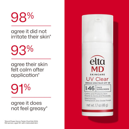 EltaMD UV Clear Face Sunscreen with Zinc Oxide, Oil-Free, SPF 46 and SPF 50