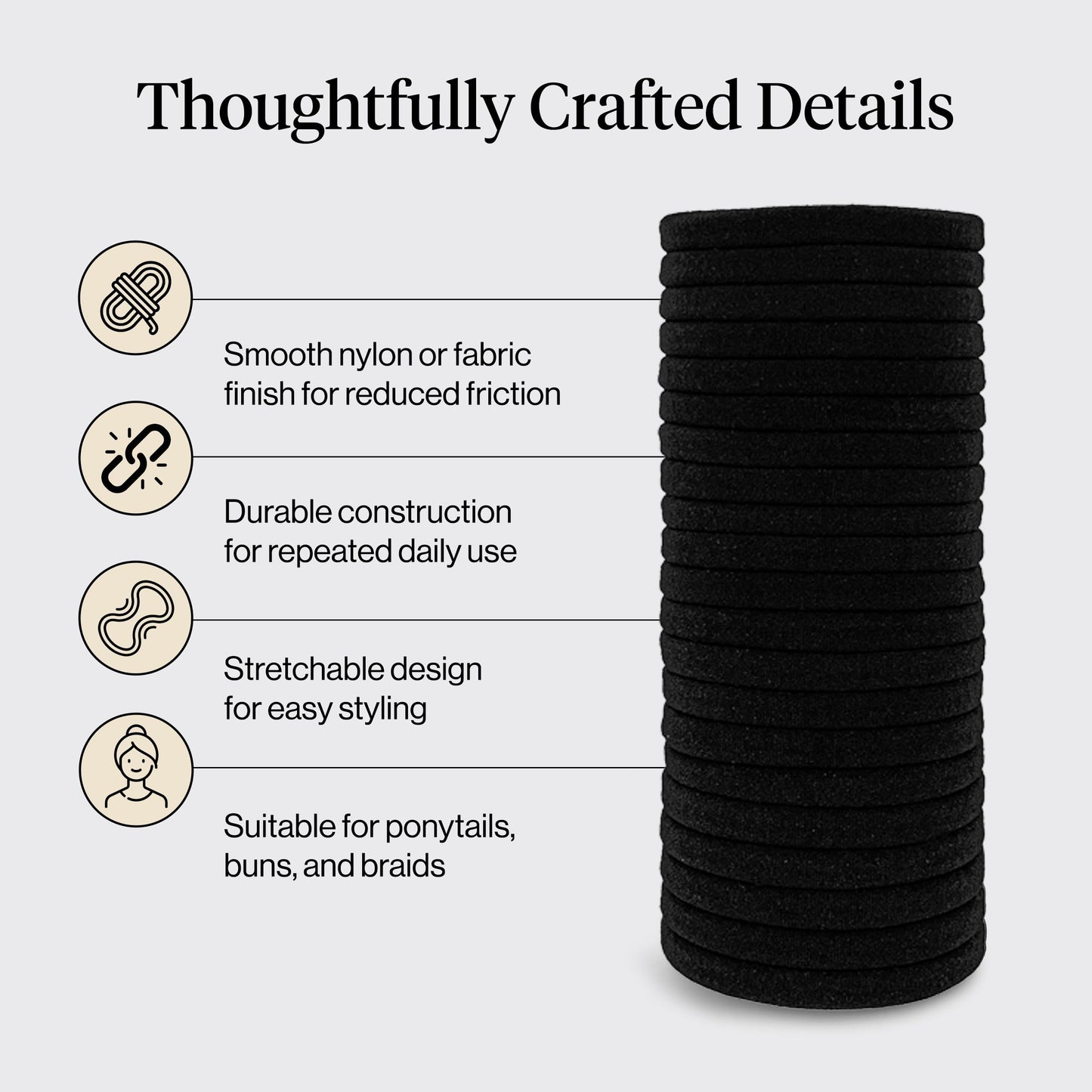 Kitsch Elastic Hair Ties No Damage | Stretchable Hair Bands - Neutral 12pcs