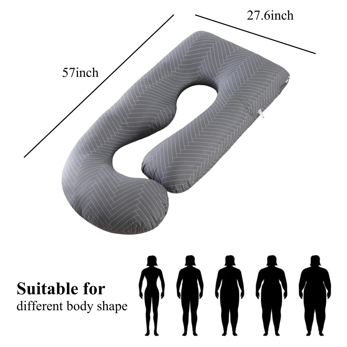 ALLOPERA Pregnancy Pillow, Full Body Maternity Pillow 57 inch, with Removable Washable Cover - Sleep Support for Legs, Back, Neck, Shoulder, HIPS, Belly, Velvet Cover-Grey-Dark Blue