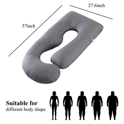 ALLOPERA Pregnancy Pillow, Full Body Maternity Pillow 57 inch, with Removable Washable Cover - Sleep Support for Legs, Back, Neck, Shoulder, HIPS, Belly, Velvet Cover-Grey-Dark Blue