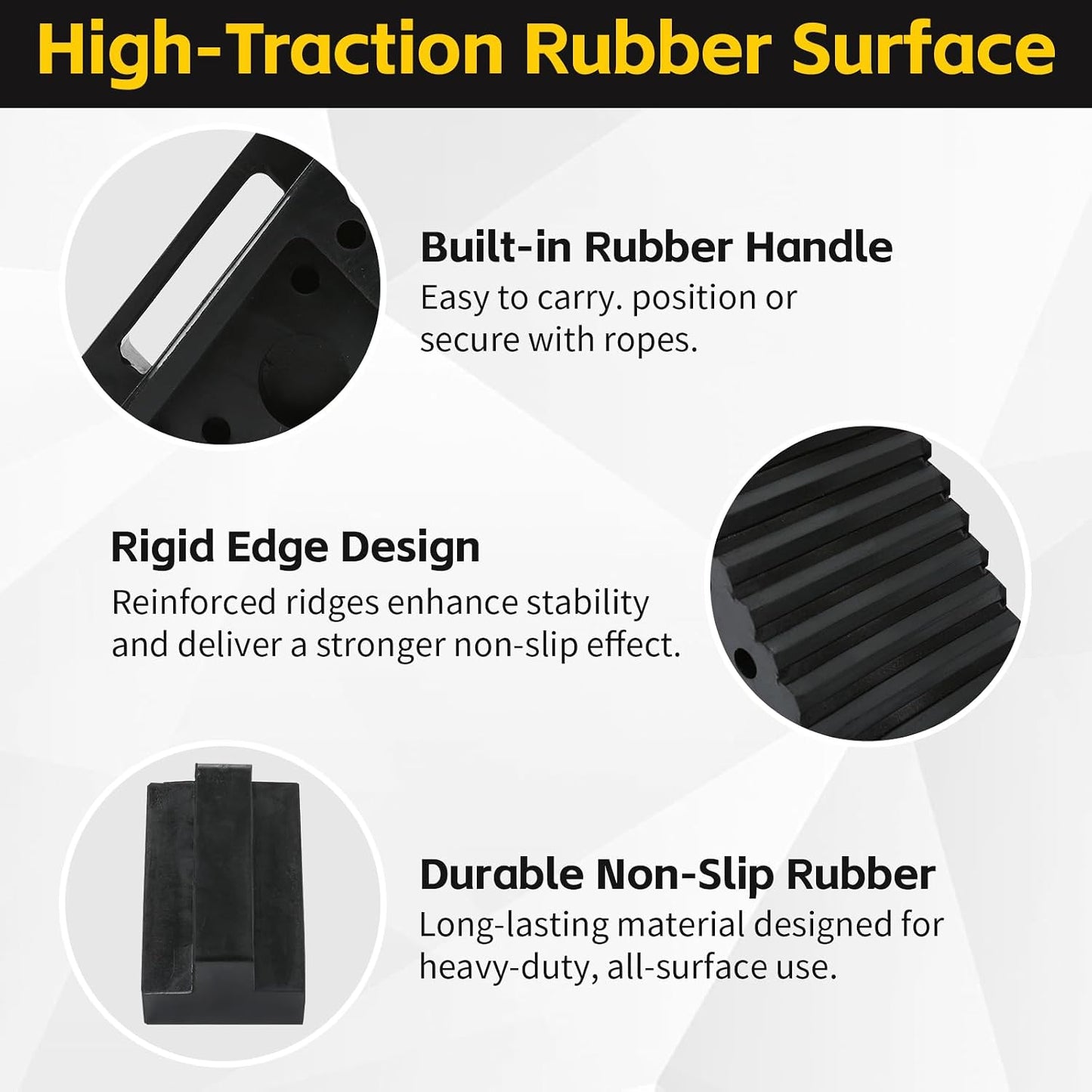 MaxxHaul Solid Rubber Wheel Chock 2-Pack | 8" x 4" x 6" Heavy-Duty Tire Stop | Non-Slip Traction Pads | Built-in Handle | All-Weather Vehicle Safety Block | Black | (70472)