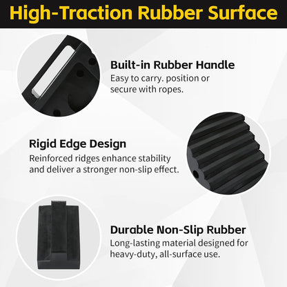 MaxxHaul Solid Rubber Wheel Chock 2-Pack | 8" x 4" x 6" Heavy-Duty Tire Stop | Non-Slip Traction Pads | Built-in Handle | All-Weather Vehicle Safety Block | Black | (70472)