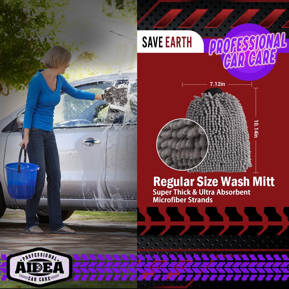 AIDEA Car Wash Mitt Microfiber, 4PK,Car Wash Brush, Green 8''X12''