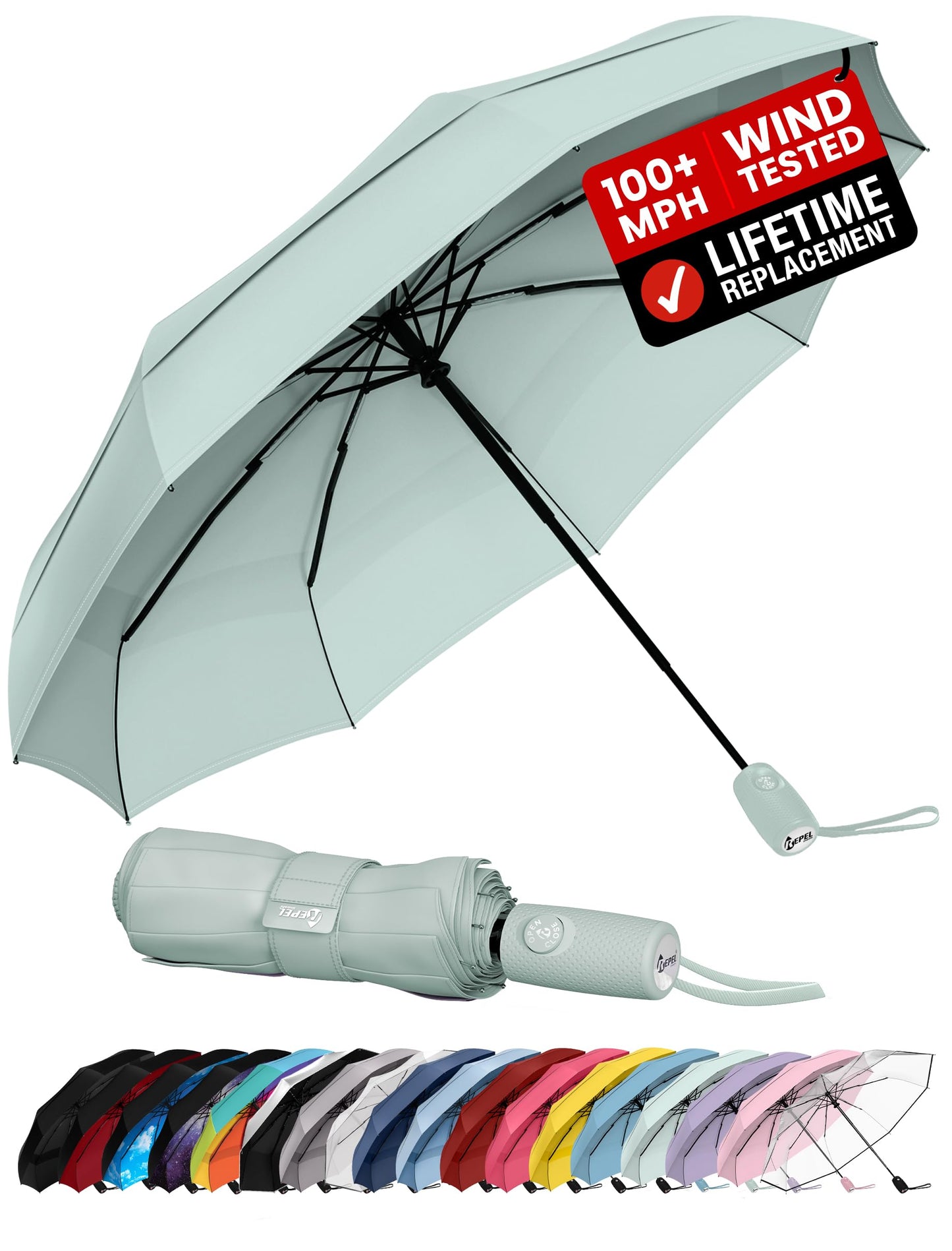Windproof Travel Umbrella - Compact & Withstands Winds up to 100MPH, Strongest Premium Auto Folding Umbrella for Rain and Sun - Durable, Light & Portable for Women & Men, Fits Backpack & Cars