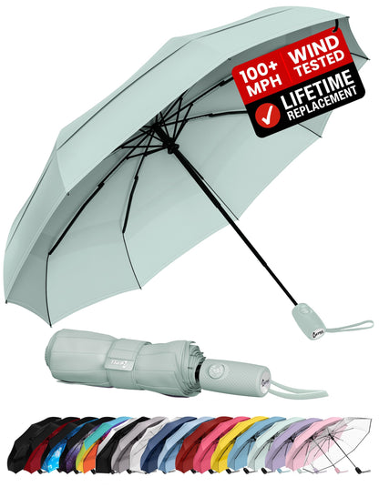 Windproof Travel Umbrella - Compact & Withstands Winds up to 100MPH, Strongest Premium Auto Folding Umbrella for Rain and Sun - Durable, Light & Portable for Women & Men, Fits Backpack & Cars